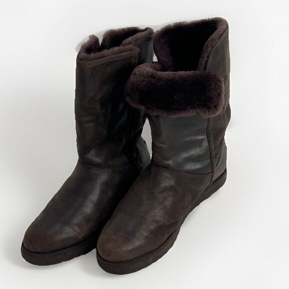 UGG Michelle Leather Stout Fur Boots Women's Size US 9 Brown 1014440 - Picture 1 of 10